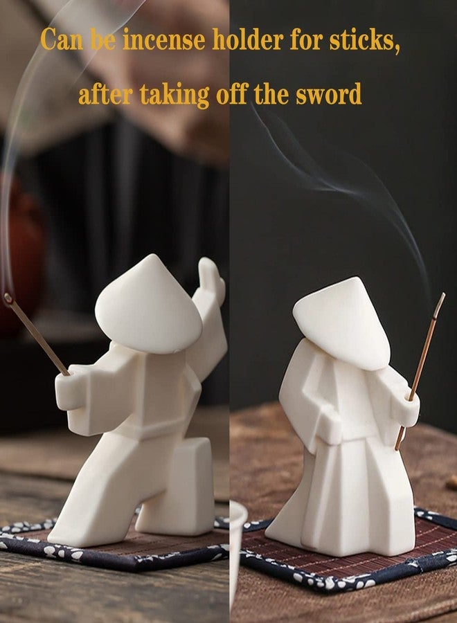 LYART Tea Pet Warrior Statue Figurine Tea Ornament Accessories Cute Kung Fu Tea Decoration Gift for Tearoom Home Office Children's Day Gift for Tea Lover (White1 and White2) - Image 5